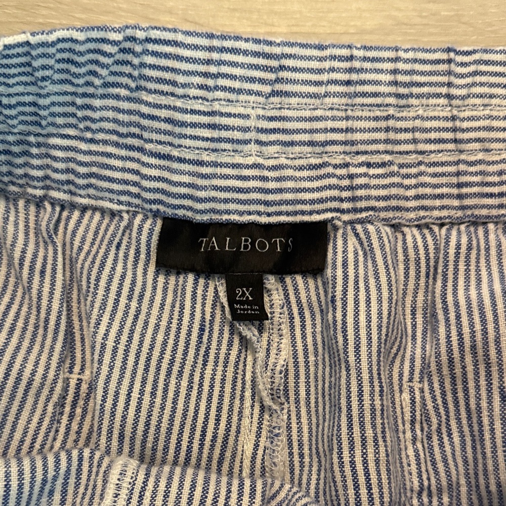 Talbots Blue and White Striped Drawstring Women’s Shorts Linen Sz2X - Picture 3 of 8